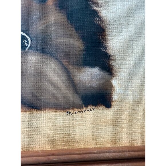 Vintage Framed Kitschy Yorkshire Puppy Dog Oil Painting By M. Whitaker - Picture 3 of 6